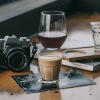 coffee with books and a camera